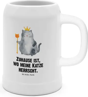 Produktbild von Mr. & Mrs. Panda Steinkrug Katze König - Weiß - Geschenk, Haha, Steinbierkrug, Krug, Bierhumpen, Cat, Seidel, Humpen, Krone, Katzen