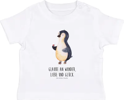 Produktbild von Mr. & Mrs. Panda  T-Shirt Pinguin Marienkäfer 6. - 12. Monat - Weiß - Geschenk, Babyshirt, Liebe, Baby Shirt, Kinder Top, Kleinkind, Aufmerksam, Kleine Wunder