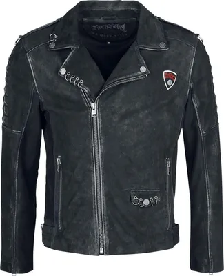 Produktbild von Rock Rebel by EMP Herren schwarze Lederjacke mit Patches XXL