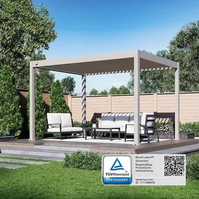 Produktbild von Deluxe | Voll-Alu Pergola | 3 x 4 M | Ivory Sand | Lamellendach