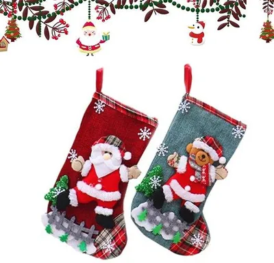 Obrázok produktu pre Uniqoos® Sada 2 dekoratívnych vianočných vrecúšok s motívom Santa Clausa a medvedíka, ručne vyrobené, vyrobené z odolnej látky, rozmer 31 x 19 cm, určené na zavesenie