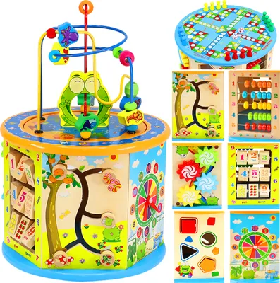 Image de Cube d'activités motrices Labyrinthe de perles Jouet en bois Jeu à enfoncer Jeu à tourner pour jeunes enfants 22429