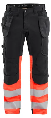 Produktbild von Blakläder High Vis Arbeitshose mit Stretch 1558, Farbe:Schwarz/High Vis Rot, Größe:D104