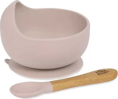 Immagine prodotto di Interbaby Ciotola con ventosa + cucchiaio in silicone rosa per imparare a mangiare