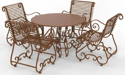 Produktbild von Casa Padrino Jugendstil Schmiedeeisen Gartenmöbel Set - Verschiedene Farben - 1 Runder Gartentisch & 4 Gartenstühle mit Armlehnen - Jugendstil Schmiedeeisen Garten & Terrassen Möbel