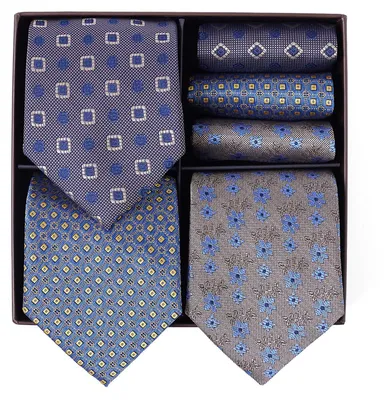 Produktbild von Set von 3 eleganten Herren-Krawatten + 3 Taschentücher mit Geschenkbox