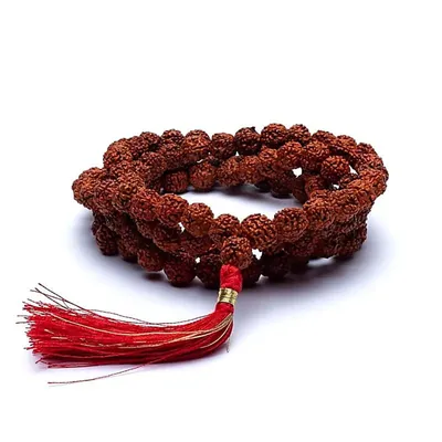 Image de Mala Rudraksha 108 perles avec pompon rouge - 0,8 cm