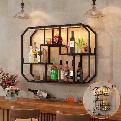 Productafbeelding van Puluomis LED-wandplank met muziekfunctie, 85x63cm, verlichte plank met 7 kleuren en 58 modi, geschikt voor wandmontage of plaatsing op de vloer, met anti-omvalbeveiliging, ideaal voor de woonkamer