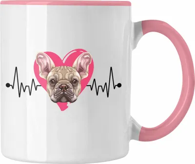 Produktbild von Trendation - Französische Bulldogge Besitzer Tasse Geschenk Lustiger Spruch Geschenkidee Herzschlag Französische Bulldogge (Rosa)