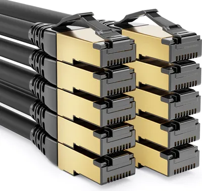 Produktbild von deleyCON 10x 0,5m CAT8.1 Patchkabel Netzwerkkabel Datenkabel S/FTP PIMF 2000MHz 40Gbit RJ45 LAN DSL Kabel Halogenfrei CAT.8 Ethernet Kabel RJ45 Stecker - Schwarz