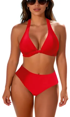 Produktbild von JFAN Damen Neckholder Bikini Set Zweiteilige Badeanzug Strandkleidung mit High W