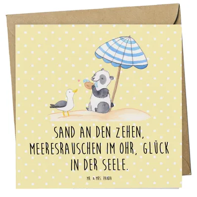 Produktbild von Mr. & Mrs. Panda Grußkarte Sommer Meer Glück - Gelb Pastell - Geschenk, Winter, anlasskarte, Küstenurlaub, Sommerferien, Strandurlaub, Glückwunschkarte, Geschenke, Küste