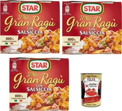 Produktbild von Il Mio Gran Ragù Star con Salsiccia tomatensauce sauce mit italienischer Wurst Tomatensuppe Pastasauce 6x 180g + Italian Gourmet polpa 400g