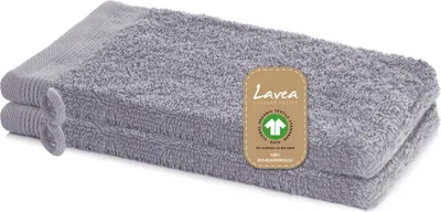 Zdjęcie produktu dla Zestaw 2 myjek Lavea® 16 x 22 cm, rękawiczki kąpielowe Bali z bawełnianej frotte, do twarzy i ciała, 100% bawełna organiczna GOTS, jasnoszary