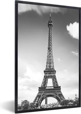 Produktbild von MuchoWow® Gerahmtes Poster Der Eiffelturm zwischen den Wolken 40x60 cm - Poster mit Schwarzem Bilderrahmen Wandposter Rahmen Foto Bilder - Papierdruck - Wandbilder