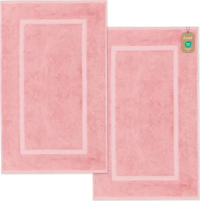Produktbild von Lavea® 2er Set Badematte 50x80 cm – rutschfeste Badematten aus 100% Baumwolle, Frottierserie Elena – Saugstark, Strapazierfähig - Pastellrosa