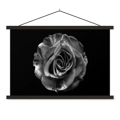 Produktbild von MuchoWow® Textilposter Blumen - Rose - Schwarz - Weiß - Botanisch 90x60 cm mit schwarzem Rahmen - Aufhängungssatz