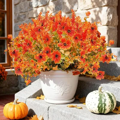Produktbild von Künstliche Herbstblumen 6 Bündel Herbststrauß Deko Pflanzen Wetterfest balkon Tischdeko
