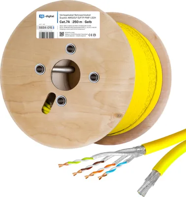 Produktbild von hb-digital Netzwerkkabel Duplex CAT 7a 250m Installationskabel max. 1200 MHz S/FTP LSZH gelb