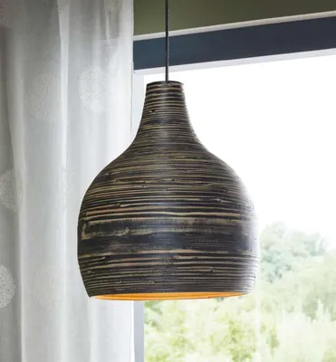 Image de Suspension "Black" en bambou, noir, lampe à suspendre, lampe à suspension, plafonnier pour salon, cuisine, table à manger