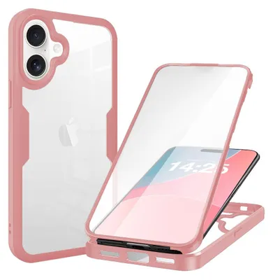 Produktbild von 360 Grad Rundum Schutz Handyhülle für Apple iPhone 16 Full Cover Vollschutz Case Farbe: Rose