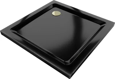 Image de Mexen Receveur de douche carré plat slim 100 x 100 cm, Noir, siphon Gold- 40701010G