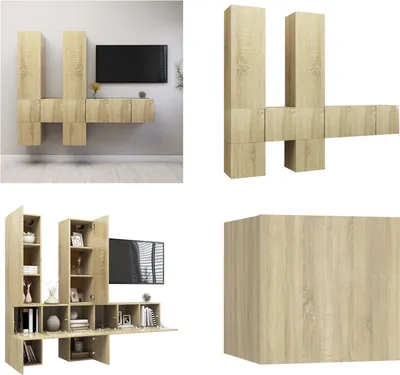 Produktbild von vidaXL 7 tlg. TV Schrank Set Sonoma Eiche Holzwerkstoff - TV-Schrank-Set - TV-Schrank-Sets - Hängendes TV-Schrank-Set - Hängende TV-Schrank-Sets