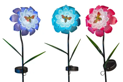 Produktbild von 3er Set Solar Gartenstecker LED Solarleuchten Blüte mit Biene Metall