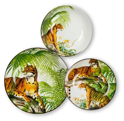 Zdjęcie produktu dla Excelsa Zastawa stołowa 18-częściowa Leopard Porcelana zielona, pomarańczowa i biała