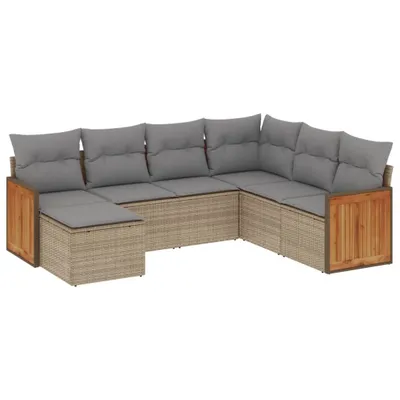 Produktbild von vidaXL 7-tlg. Garten-Sofagarnitur mit Kissen Beige Poly Rattan