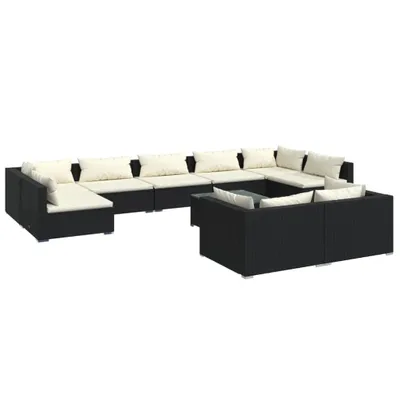 Obrázok produktu pre vidaXL 10-dielna záhradná obývacia súprava s vankúšmi Black Poly Rattan
