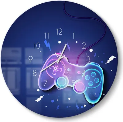Produktbild von DEQORI Glasuhr Ø50 cm Zahlen 'Neon-Gaming-Dynamik' Wanduhr Glas Uhr Design leise Küchenuhr