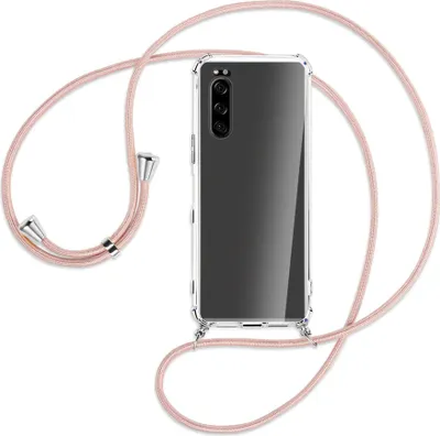 Produktbild von Handykette Backcover-Schutzhülle mit Band (Metall silberfarben) für Sony Xperia 5 - roségold