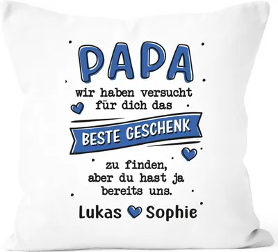 Produktbild von Kissen-Bezug Spruch Für dich das Beste Geschenk zu finden personalisiert mit Namen Geschenk Papa Kinder Tochter Sohn SpecialMe® anpassbar weiß 40cm x 40cm