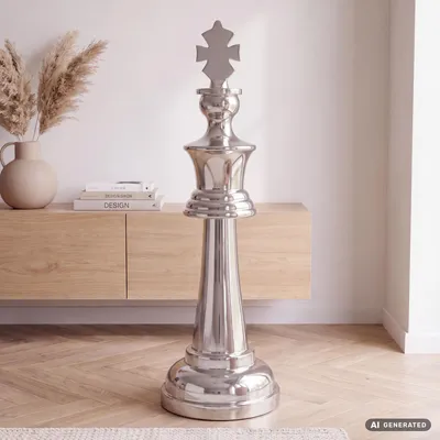 Produktbild von FineBuy Deko Schachfigur König Aluminium Dekoration poliert 60 cm Dekofigur Statue Skulptur groß Alu einzeln modern XXL, KI-generiertes Bild