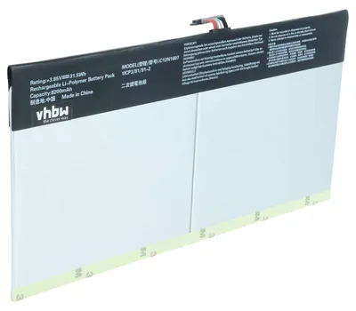 Produktbild von vhbw Akku Ersatz für Asus 0B200-02230100, 0B200-02230000, C12N1607 für Tablet Pad (8200 mAh, 3,85 V, Li-Polymer)