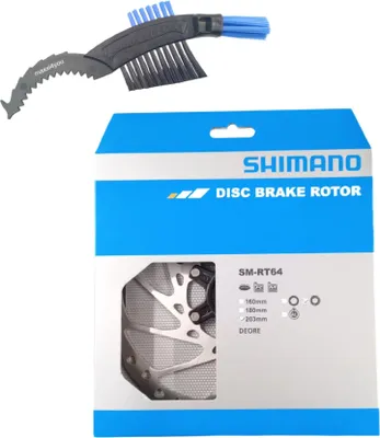 Produktbild von Shimano Fahrrad Bremsscheibe SM-RT64 203mm in Silber-Schwarz inkl. maxxi4you Fahrrad Kettenbürste