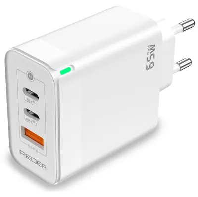 Image de PEDEA Chargeur rapide Triple 65W GaN USB-C (PD) USB-A, blanc