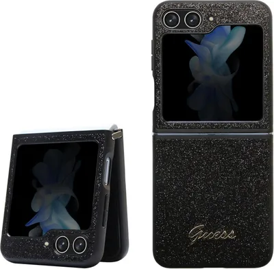 Zdjęcie produktu dla Etui Guess Glitter Script do Samsung Galaxy Z Flip5, czarne
