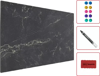 Produktbild von Metallische Magnettafel SCHWARZER MARMOR 90x60cm MetalBoards Memoboard für jede Art von Magneten Magnetpinnwand + Marker, 10 Magnete und Schwamm