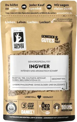Produktbild von Ingwer, geschnitten, aromatisch scharf, getrockneter Ingwer für Tee & zum Kochen, 3 x 50g