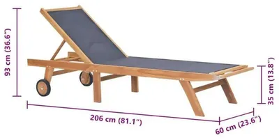 Produktbild von Gartenliege - Klappbare Relaxliege mit Rollen - Massives Teakholz - Textilene-Bespannung - Ohne Polster - Armeegrün
