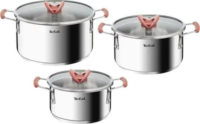 Image de Set de casseroles en acier inoxydable, 3 pièces, 18-24 cm, poignées antidérapantes