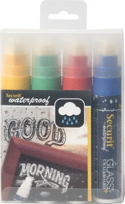 Immagine prodotto di Pennarello a gesso impermeabile, spessore: 7-15 mm, rosso, blu, verde, giallo, 4 pezzi.