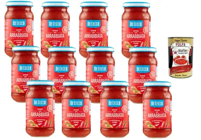 Produktbild von Italian Gourmet bundle für De Cecco Sugo all’Arrabbiata 12x200g, würzige italienische Tomatensauce mit Chili – ideale Pastasauce, authentischer Geschmack + Italian Gourmet Polpa