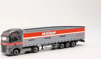 Produktbild von Herpa 315548 - 1/87 Iveco S-Way Schmitz Ecoflex-Sattelzug „Hiller Logistik“