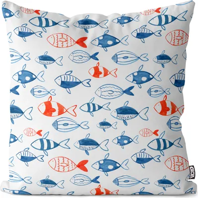 Produktbild von VOID Fischschwarm Blau Rot Kissenbezug Kissenhülle Sofakissen Kissen Deko Outdoor-Kissen Dekokissen