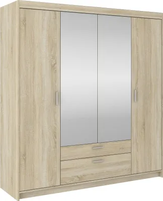 Produktbild von Masseno Drehtürenschrank ELENORA 176,3 cm Kleiderschrank Schlafzimmer Schrank 4-türig mit Spiegel Sonoma Eiche