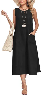 Image de Robe midi longue, sans manches, noire