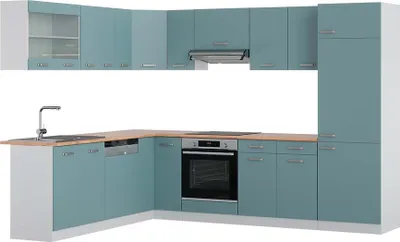 Produktbild von Eckküche Vicco R-Line Blau-Grau/Weiß 287 x 60 cm , AP Eiche, Model 42642
